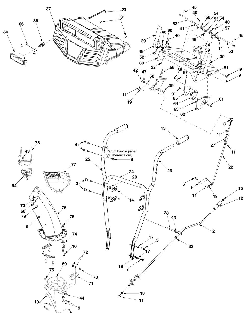 Handle And Chute Diagram and Parts List for 730STE (31AH7S7H710)(2005) Cub Cadet Snow Blower